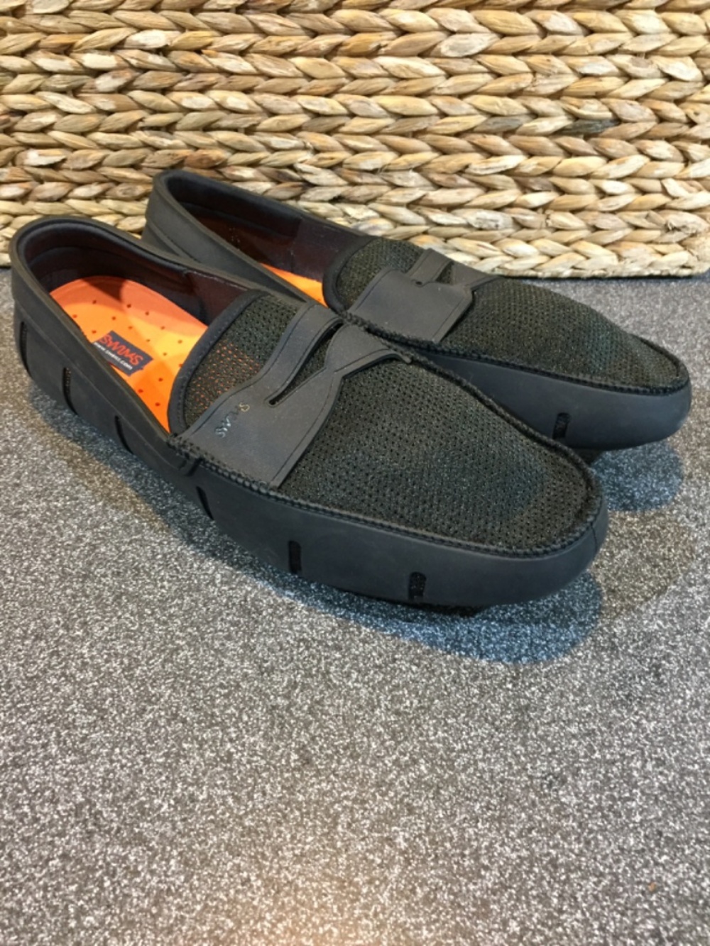 Swims Men's Black Mesh Penny Loafers with Orange Insole - Picture 7 of 9